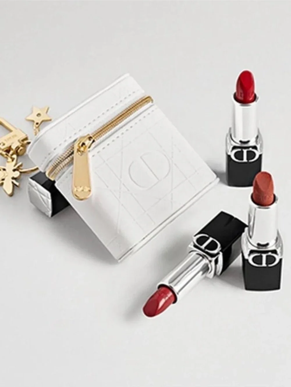 New Limited Edition Dior Rouge Lipstick Trio with White Quilted Pouch